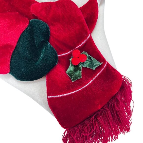 Christmas Snowman Holiday Stocking Red White Pom-pom Knit Hat Scarf 3D Puffy - Picture 3 of 8